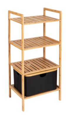 Etagère sur pieds 3 niveaux avec panier amovible L.44 x 93 5 x 33 cm  noir et bambou  Wenko Ecori