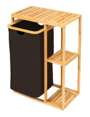 Etagère sur pieds avec panier à  linge amovible L.50 x H.70 x P.30 cm  noir et bambou  Wenko Ecori
