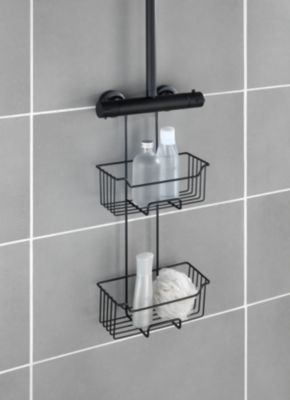 Etagère de douche à suspendre en acier inoxydable noir, l.25 x H.55 x P.14 cm, Wenko Milo
