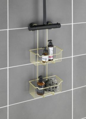 Etagère de douche à suspendre en acier inoxydable doré, l.25 x H.55 x P.14 cm, Wenko Milo