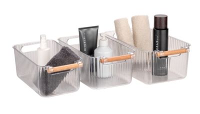 Lot de 3 boîtes de rangement salle de bains en plastique, transparent, Wenko Nantes