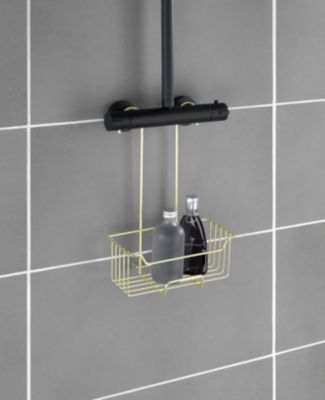 Etagère de douche à suspendre en acier inoxydable doré, l.25 x H.36 x P.14 cm, Wenko Milo