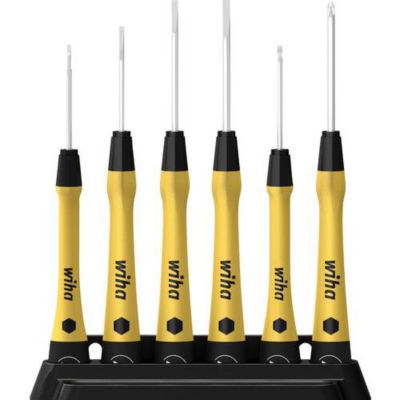 Jeu de tournevis de précision PicoFinish ESD 7 pièces avec support embouts plats et Phillips manche Softgrip