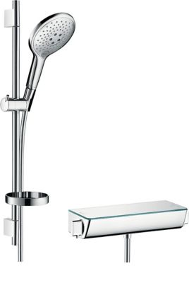 Kit de douche thermostatique avec douchette 3 jets + flexible + barre réglable  chrome  Hansgrohe Raindance Select S 150