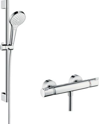 Kit de douche thermostatique avec douchette 3 jets + flexible + barre réglable  chrome  Hansgrohe Combi Croma S 150
