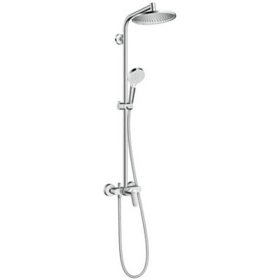 Colonne de douche mécanique chrome avec pommeau rond + douchette 1 jet + flexible  Hansgrohe Crometta S 240
