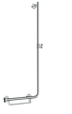 Barre de douche L.110 cm avec poignée à  droite  sans flexible  blanc et chrome  Hansgrohe Comfort Unica