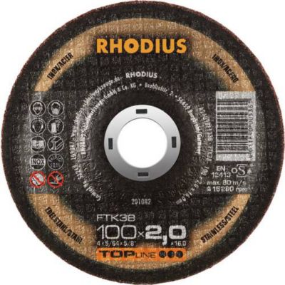 Rhodius FTK38 201082 Jeu de 25 disques à tronçonner 100 x 2 0 x 16 mm pour acier inoxydable et acier