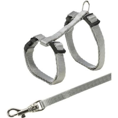 Harnais chaton TRIXIE Junior ajustable 19-31 cm avec laisse 1,20 m nylon Gris