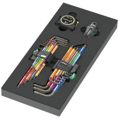 Wera 9740 jeu de clés mâles coudées 18 pièces hexagonales et TORX insert mousse aimant ruban mètre.