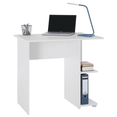 Bureau pour enfant ou adulte NOVA, bureau informatique table d'ordinateur rangement ouvert 2 tablettes, en mélaminé blanc mat