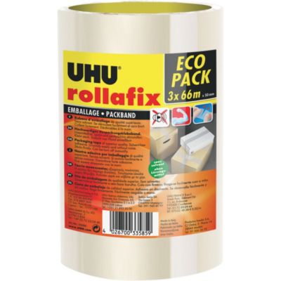 Ruban adhésif d'emballage Rollafix transparent 3 x 66 mm