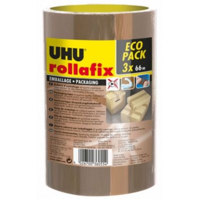 UHU Ruban adhésif d'emballage Rollafix brun 3 x 66 mm
