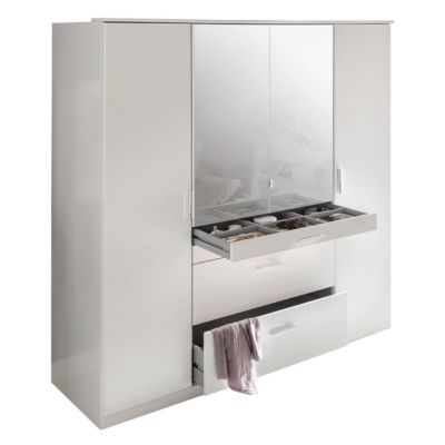 Armoire 4 portes dont 1 miroir, 4 tiroirs - L180 cm