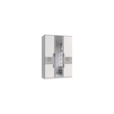 Armoire Décor & béton 5 portes battantes Miroir 4 tiroirs L135 x P58 x H199 cm VOLOS - vue 2