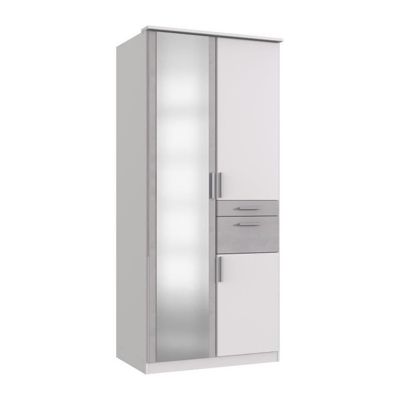 Armoire Décor & béton 3 portes battantes Miroir 2 tiroirs L90 x P58 x H199 cm VOLOS - vue 2