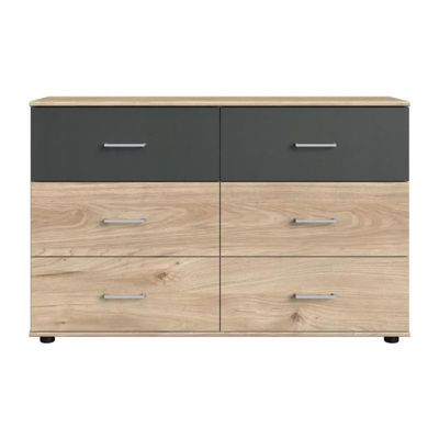 Commode - RHODES - 6 tiroirs - Chene Hickory et gris - 130 x 41 x 83 cm - WIMEX