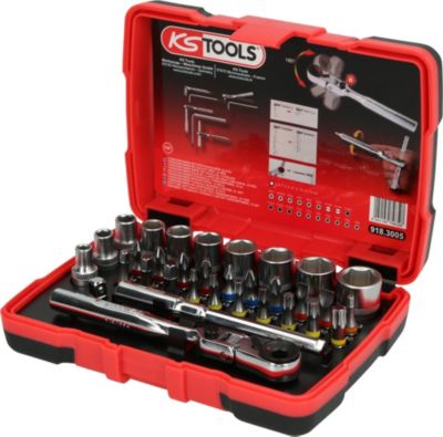 KS Tools 918.3005 Jeu d'embouts de vissage à code couleur et douilles 14" 33 pièces