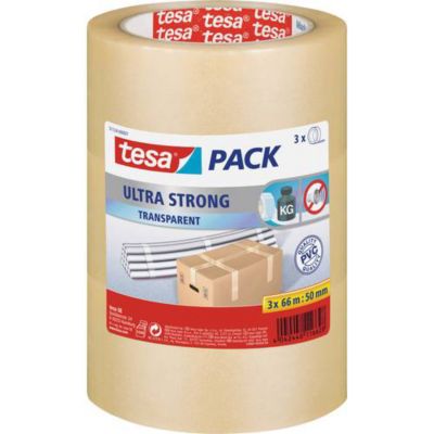Ruban adhésif d'emballage Tesapack Ultra Strong 50 mm x 66 Pack de 3 rouleaux