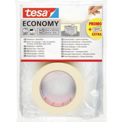 tesa Economy 55421 00000 05 Ruban de masquage peinture 2x50 x 30 mm + film de masquage