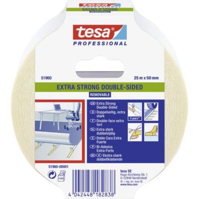 tesa Professional 51960 00001 11 Ruban de pose double face extra robuste 25 x 50 mm