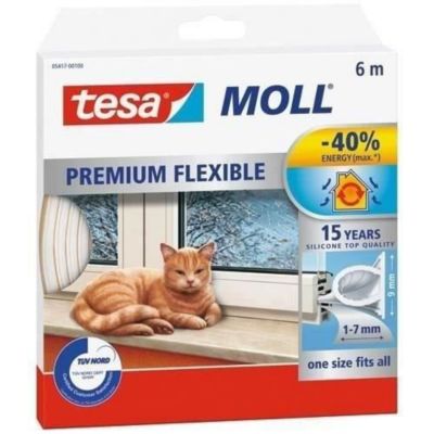 Joint d'isolation - TESA - 6 m x 9 mm x 7 mm - Silicone - Blanc - Pour portes et fenêtres