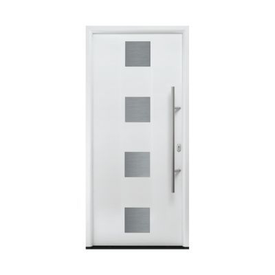 Porte d'entrée acier Plaques carrés blanc trafic 90 x h.215 cm poussant droit