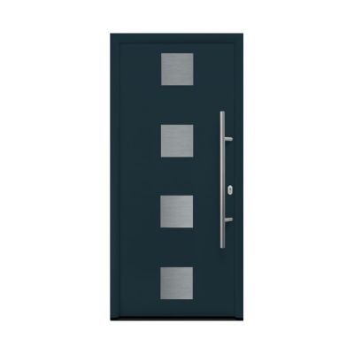 Porte d'entrée acier Plaques carrés gris anthracite 90 x h.215 cm poussant droit