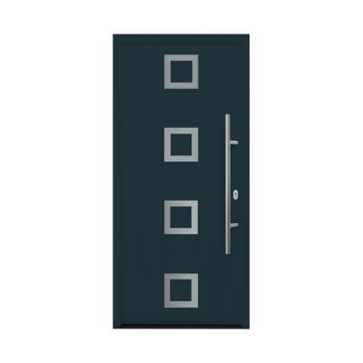 Porte d'entrée acier Inserts carrés gris anthracite 90 x h.215 cm poussant gauche