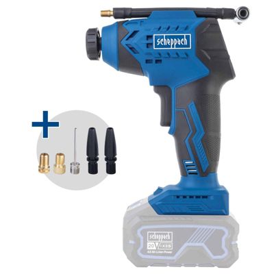 Gonfleur sans fil C-AC20-X Scheppach IXES 20V - 7bar - Affichage LCD - Accessoires inclus - sans batterie ni chargeur