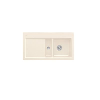 Evier 1 cuve et demi VILLEROY ET BOCH Subway 60 100 x 51 cm egouttoir a gauche Creme CeramicPlus avec vidage automatique