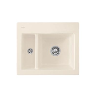 Evier 1 cuve et demi VILLEROY ET BOCH Subway 60 XM 62 x 51 cm sans egouttoir Creme CeramicPlus avec vidage automatique