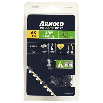 Arnold Chaîne de tronçonneuse 38" 1 3 mm 62 maillons entraîneurs gouges demi rondes