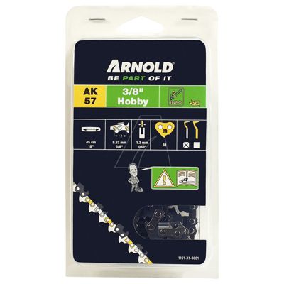 Arnold Chaîne de tronçonneuse 38" 1 3 mm 61 maillons entraîneurs gouges demi rondes