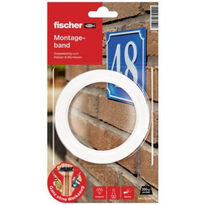 Bande de montage double face Fischer 3 x 19 mm transparente résistante UV et eau