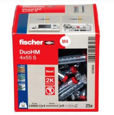 Chevilles métallique pour corps creux DuoHM 4X55 embout PZ FISHER 572920