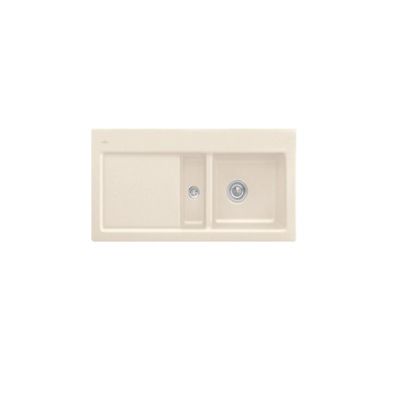 Evier 1 cuve et demi VILLEROY ET BOCH Subway 60 100 x 51 cm egouttoir a gauche Ivory CeramicPlus avec vidage manuel