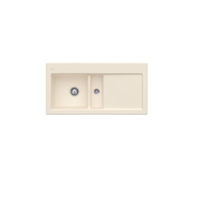 Evier 1 cuve et demi VILLEROY ET BOCH Subway 60 100 x 51 cm egouttoir a droite Ivory CeramicPlus avec vidage automatique