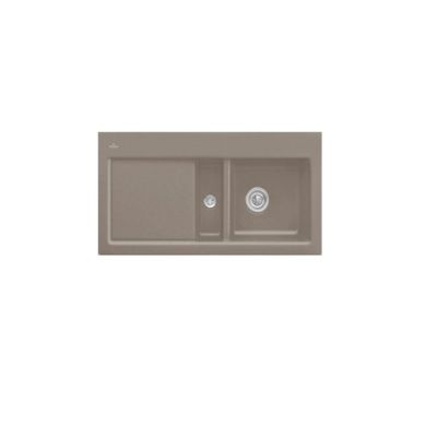 Evier 1 cuve et demi VILLEROY ET BOCH Subway 60 100 x 51 cm egouttoir a gauche Timber CeramicPlus avec vidage automatique