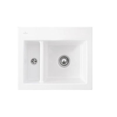 Evier 1 cuve et demi VILLEROY ET BOCH Subway 60 XM 62 x 51 cm sans egouttoir Snow CeramicPlus avec vidage automatique