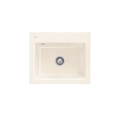 Evier VILLEROY ET BOCH Subway 60 60 x 51cm sans egouttoir Creme CeramicPlus avec vidage automatique