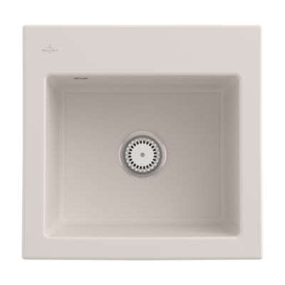 Evier VILLEROY ET BOCH Subway 50 52 5 x 51 cm sans egouttoir Creme CeramicPlus avec vidage manuel