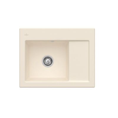 Evier 1 bac VILLEROY ET BOCH Subway 45 Compact 65 x 51 cm egouttoir a droite Ivory CeramicPlus avec vidage automatique
