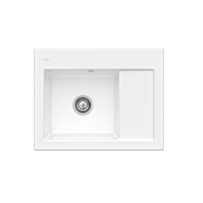 Evier 1 bac VILLEROY ET BOCH Subway 45 Compact 65 x 51 cm egouttoir a droite CeramicPlus avec vidage automatique