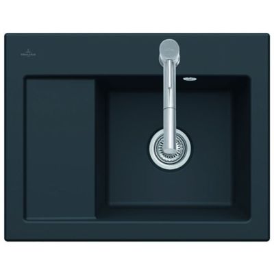 Evier 1 bac VILLEROY ET BOCH Subway 45 Compact 65 x 51 cm egouttoir a gauche Chromite CeramicPlus avec vidage automatique
