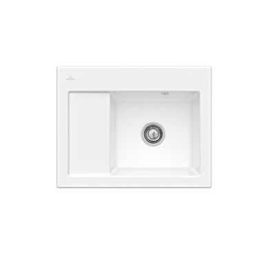 Evier 1 bac VILLEROY ET BOCH Subway 45 Compact 65 x 51 cm egouttoir a gauche Snow CeramicPlus avec vidage automatique