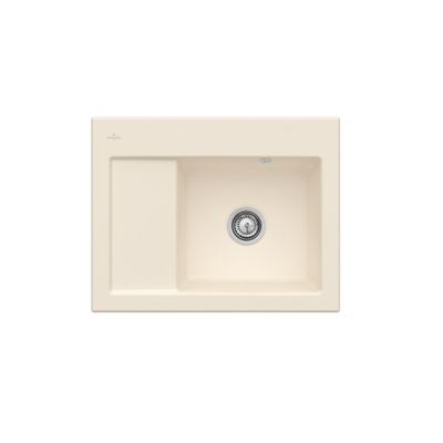 Evier 1 bac VILLEROY ET BOCH Subway 45 Compact 65 x 51 cm egouttoir a gauche Ivory CeramicPlus avec vidage manuel