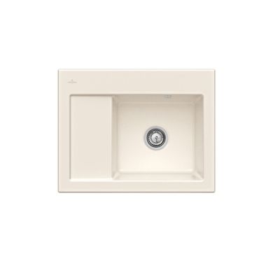 Evier 1 bac VILLEROY ET BOCH Subway 45 Compact 65 x 51 cm egouttoir a gauche Creme CeramicPlus avec vidage manuel