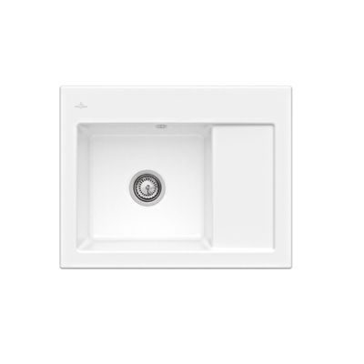 Evier 1 bac VILLEROY ET BOCH Subway 45 Compact 65 x 51 cm egouttoir a droite Snow CeramicPlus avec vidage manuel