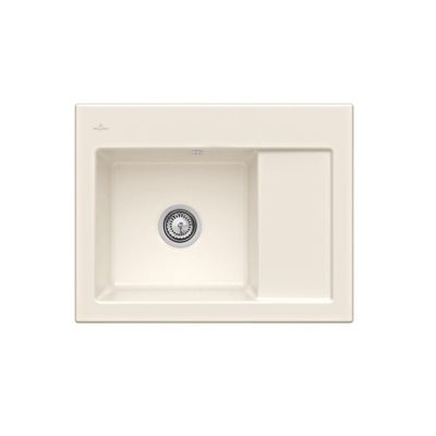 Evier 1 bac VILLEROY ET BOCH Subway 45 Compact 65 x 51 cm egouttoir a droite Creme CeramicPlus avec vidage manuel
